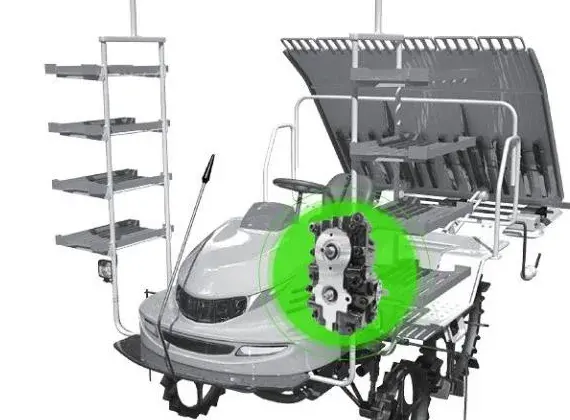 Rice transplanter with Hytek HMT hydrostatic transmission unit