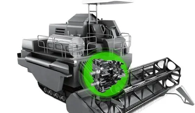Rice harvester with Hytek HT hydrostatic transmission unit