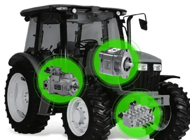 Agricultural tractor with Hytek open-circuit pump, internal gear pump and proportional valve group